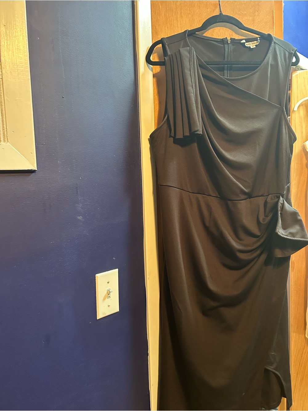 Grace Karin Black Draped Midi Dress with Pleated Shoulder